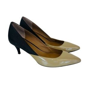 Calvin Klein 2 Tone Cream Tan Khaki/Black‎ Heel Woman's Size 7 Texture New Read